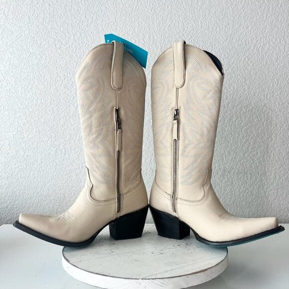 Lane SMOKESHOW Womens Cowboy Boots 9 Pale Ivory Leather Western Cowgirl Tall - Picture 8 of 12